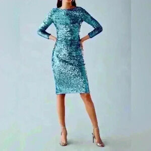 Dress The Population Emery Long Sleeve Sequin Body-Con Dress Size XS